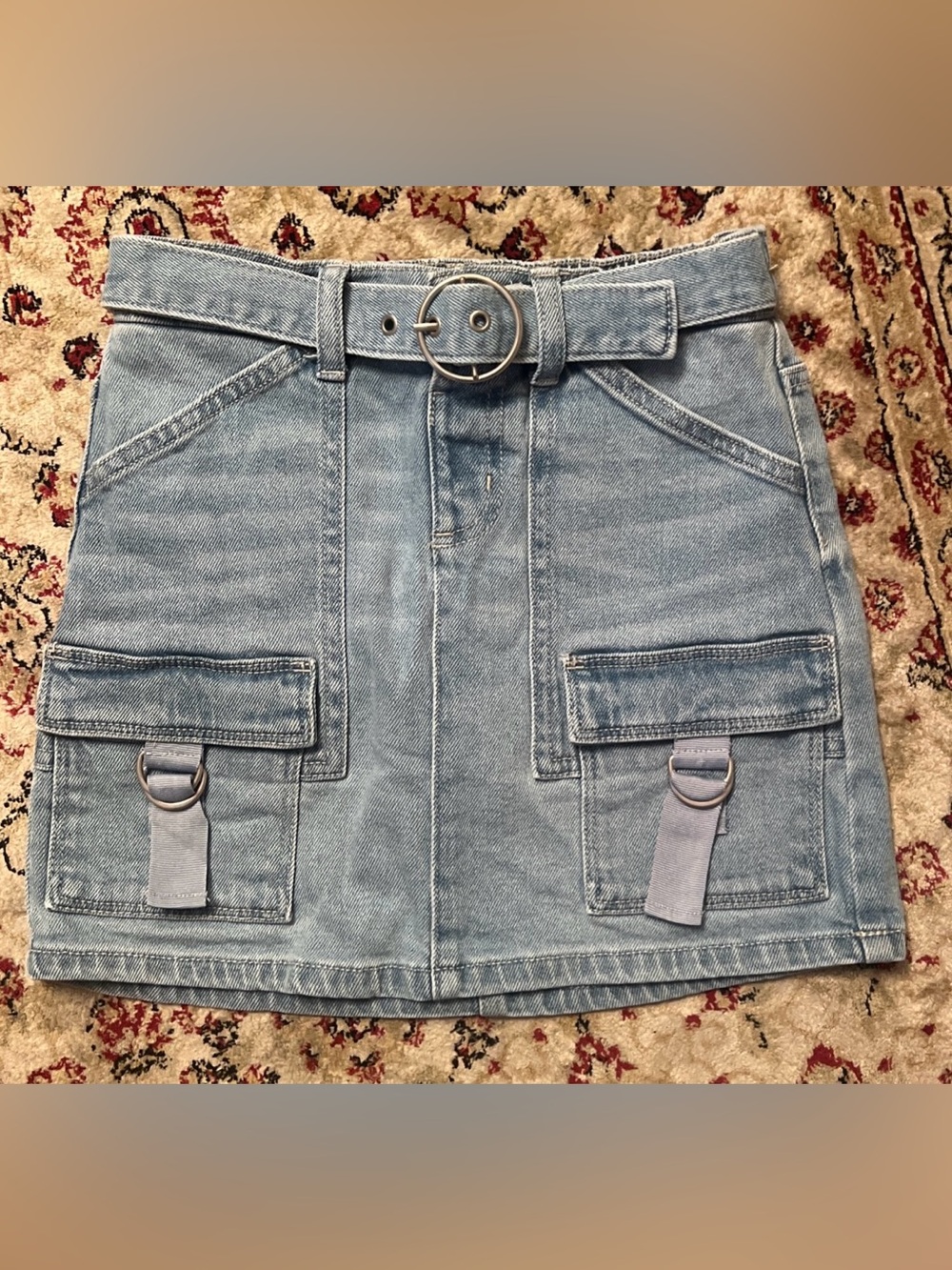 JUSTICE Girls Sz 10 light wash denim cargo belted Skirt Skort Pockets